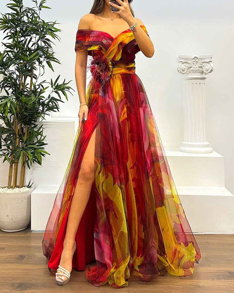 Fashion Gauze Printing Party Dress