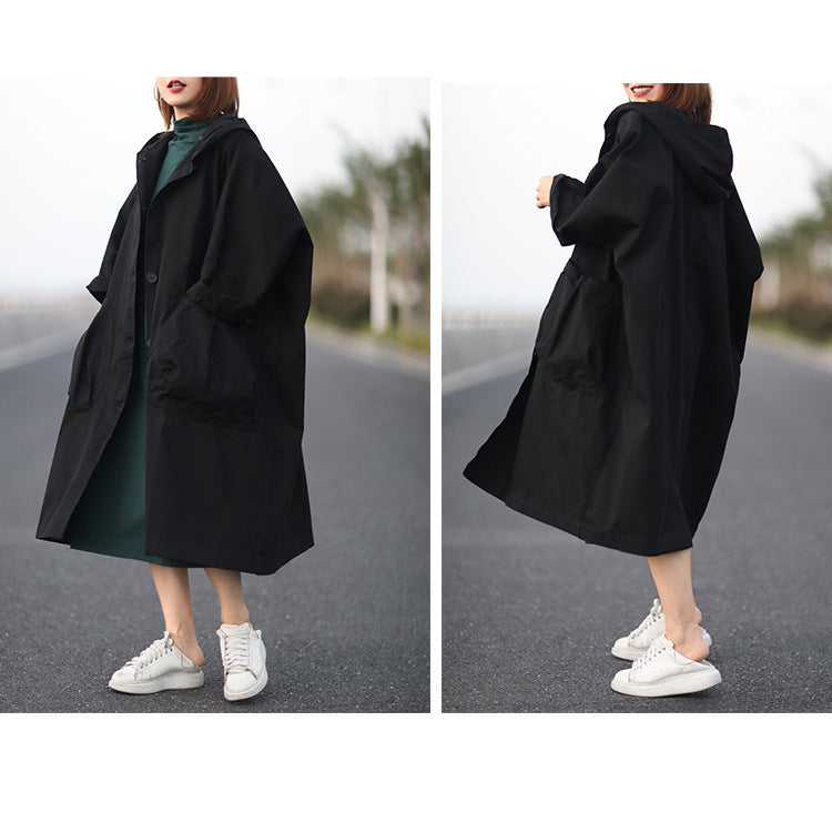 Cool Solid Color Hooded Long Windbreaker Coat
