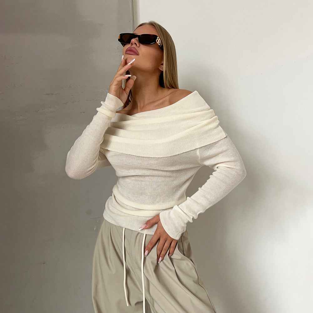 Simple Wool Knit Long Sleeve Blouse