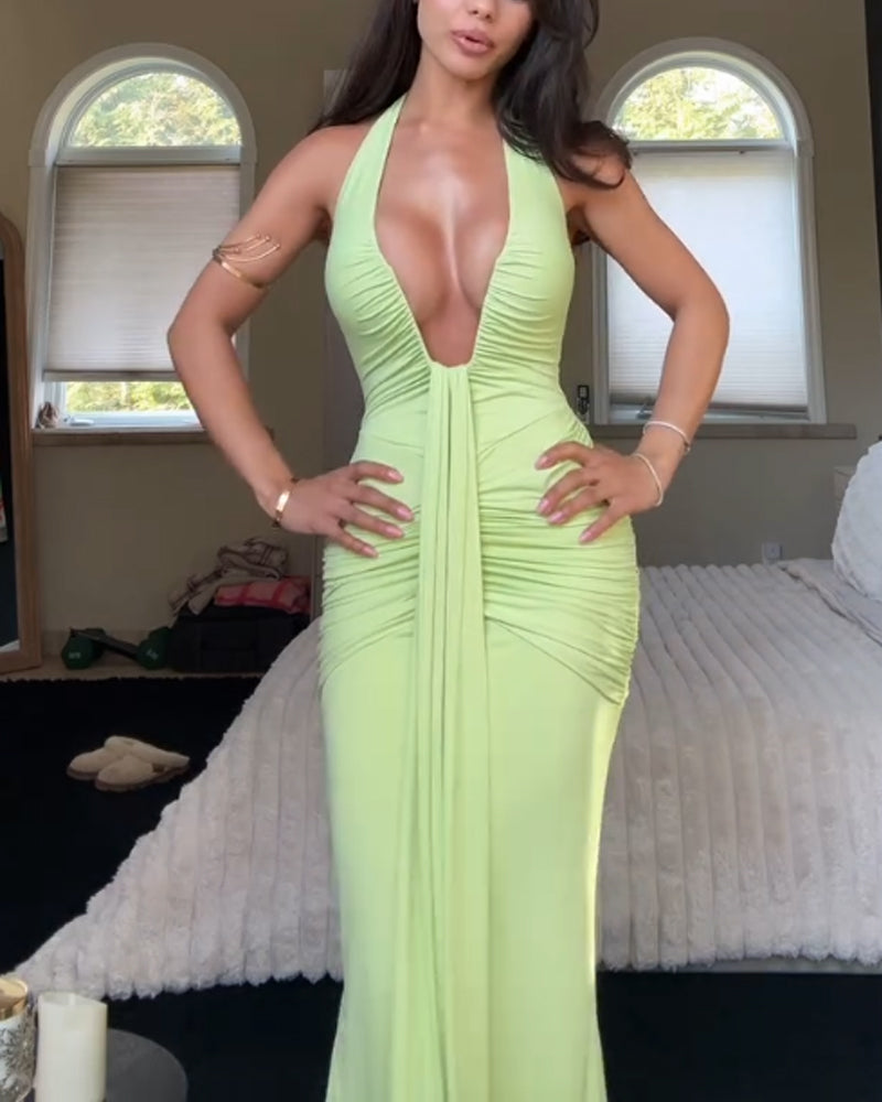 Sexy Solid Color V-Neck Dress