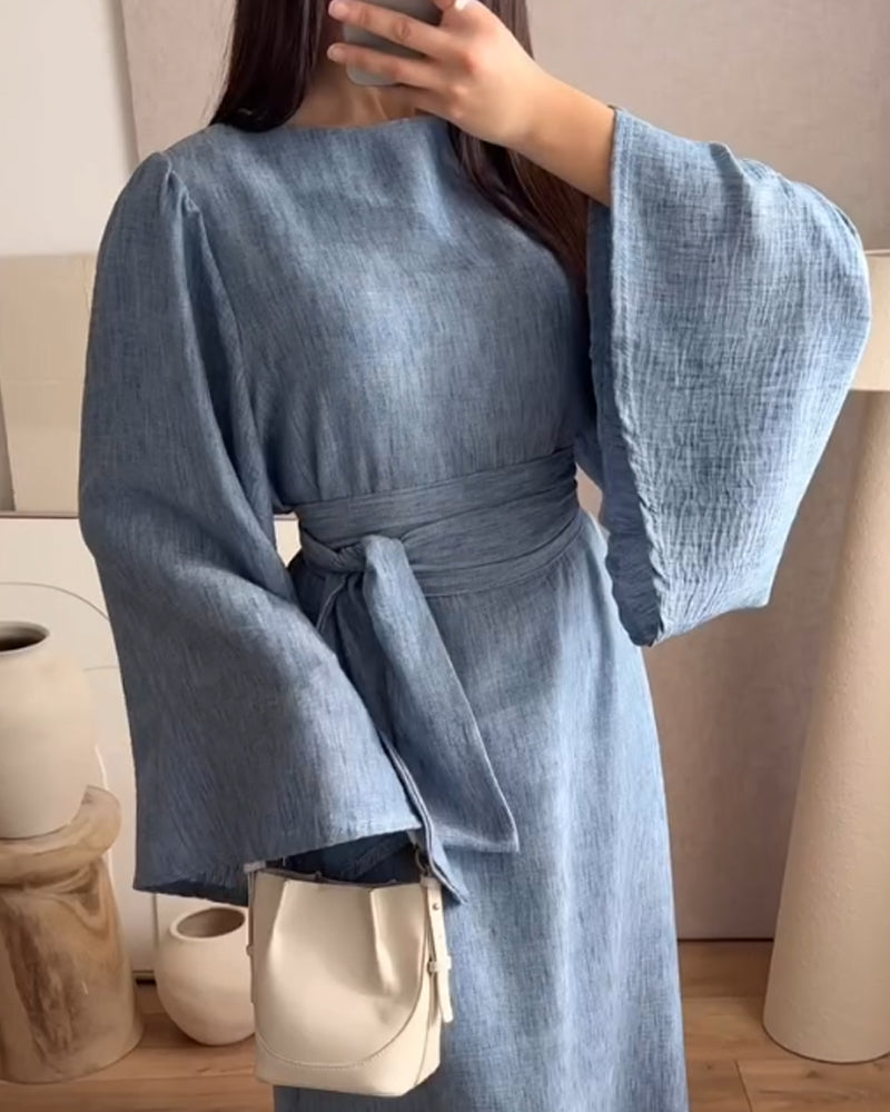 Casual Crewneck Lace-Up Dress