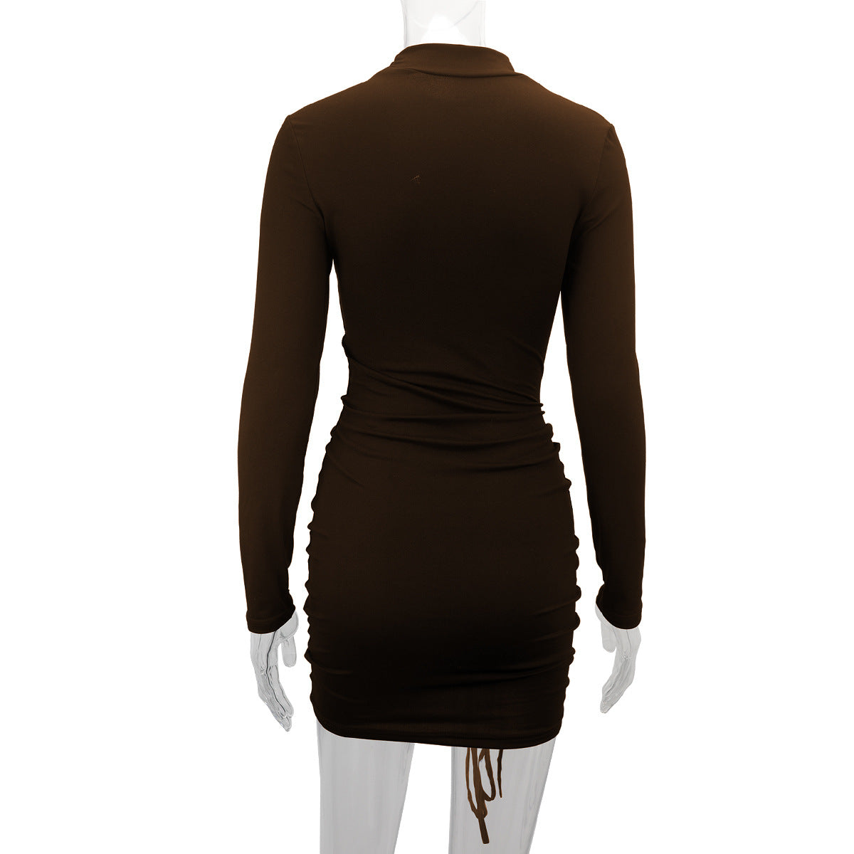 Autumn and Winter new women's clothing high-necked long sleeve drawstring hip skirt sexy dress