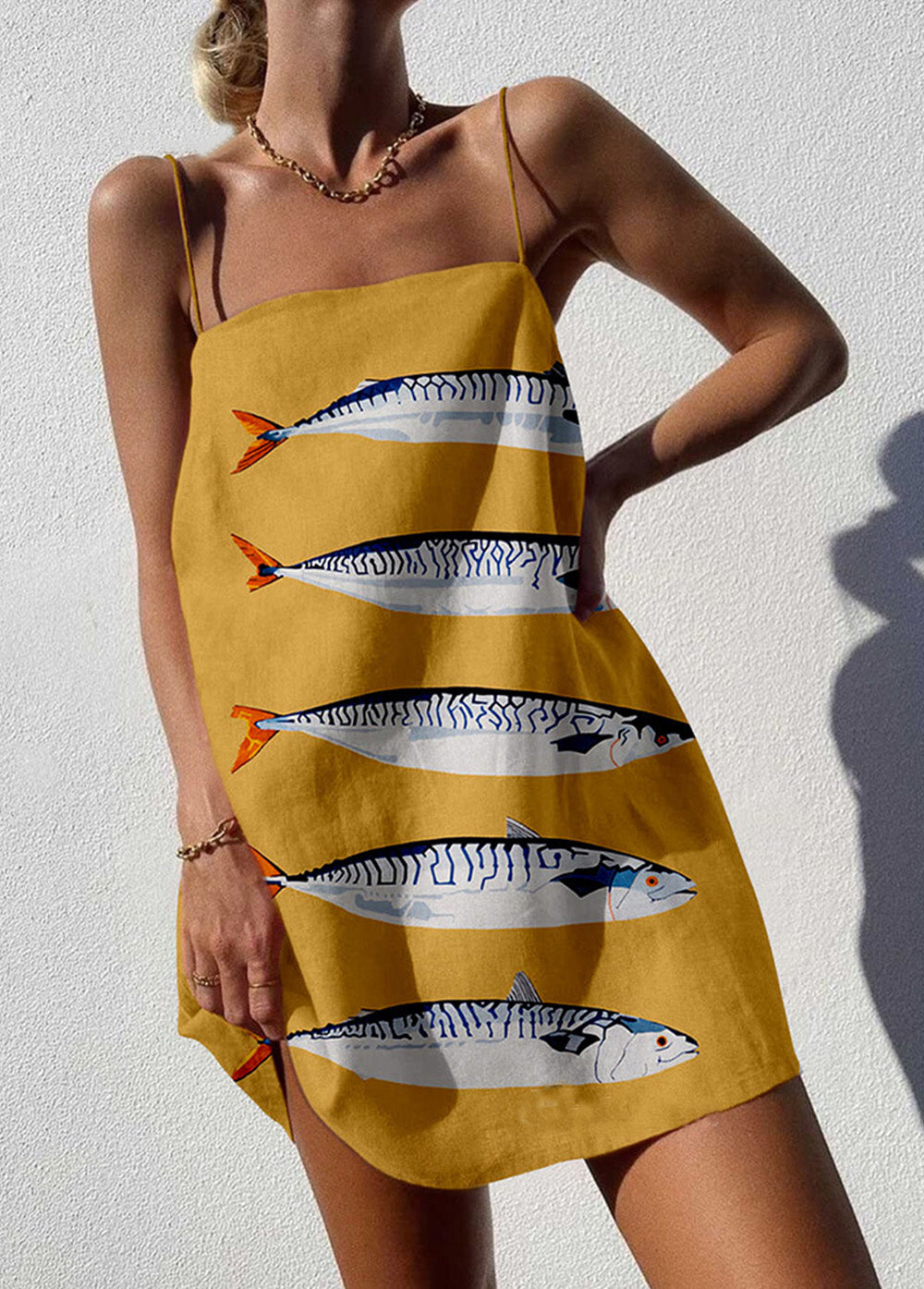 Vintage Fish Print Mini Dress