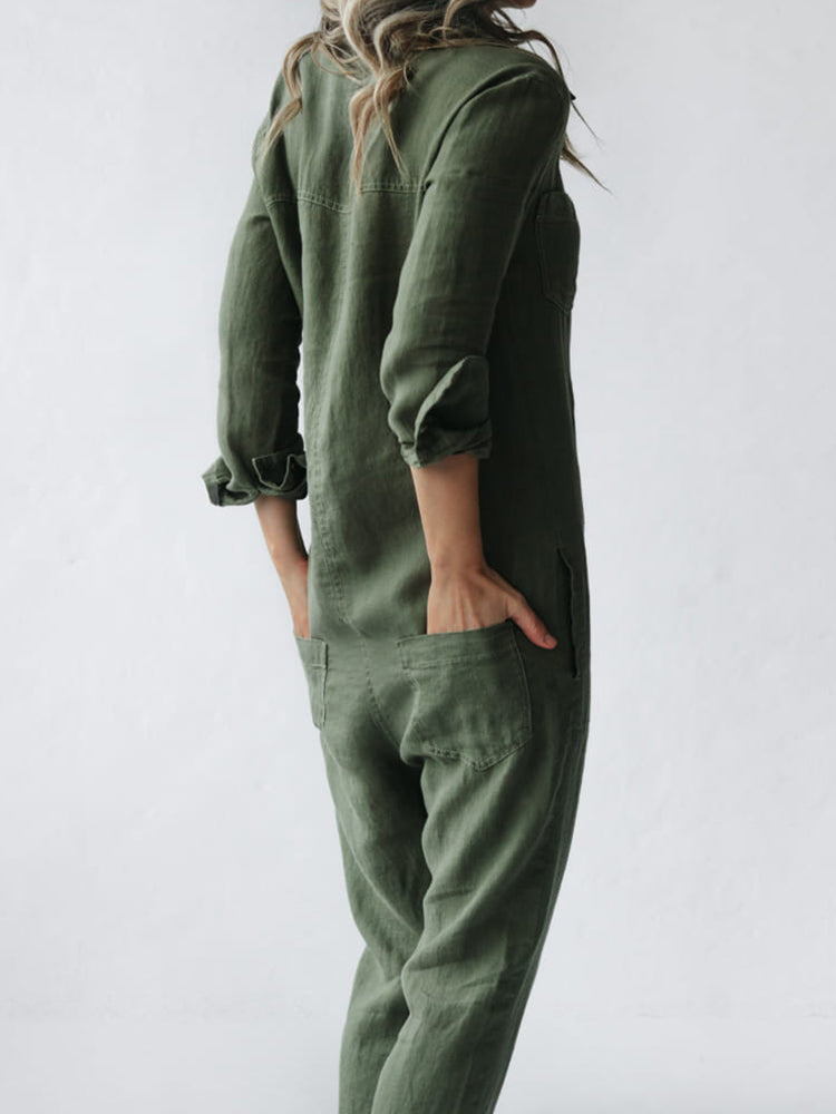 Button Up Casual Linen Jumpsuit