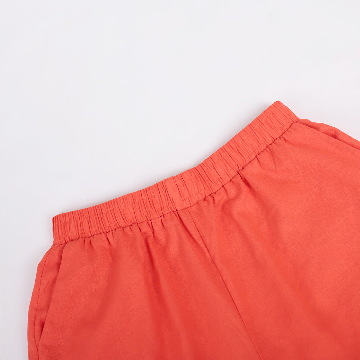 Cotton shorts suit women's lapel loose single-breasted Shirt high waist straight pants two-piece set