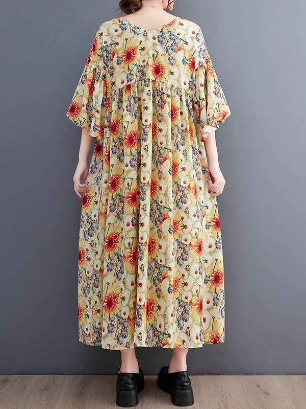 Literary Print Round Neck Short Sleeve Midi Dress