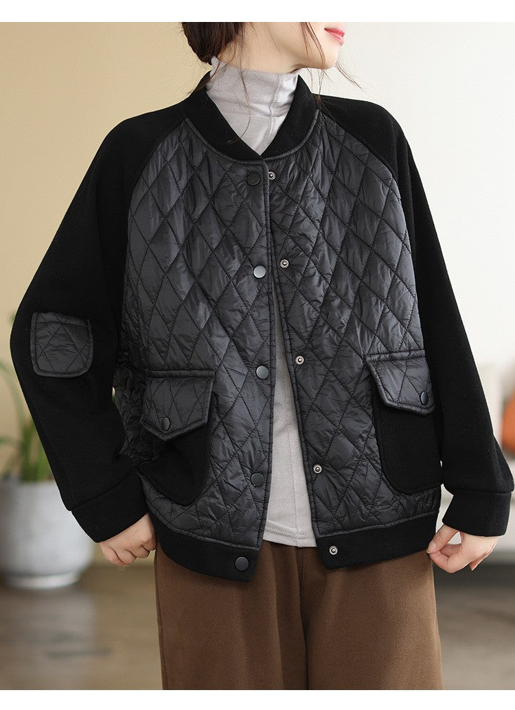 Literary Warm Splicing Round Neck Cotton Jacket