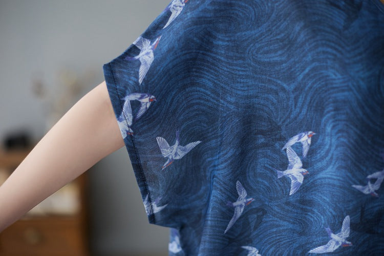 Vintage Print V-neck Short Sleeve Maxi Dress