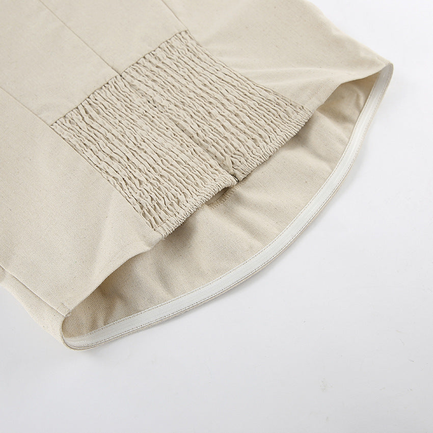 Vacation Cotton-Linen Solid Sheath Backless Maxi Dress