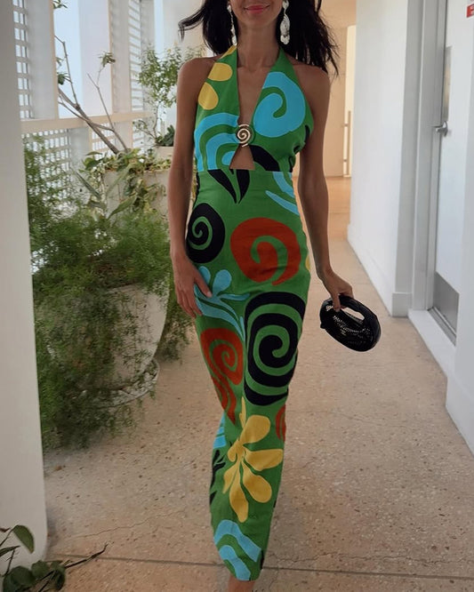 Holiday Color Printing Dress
