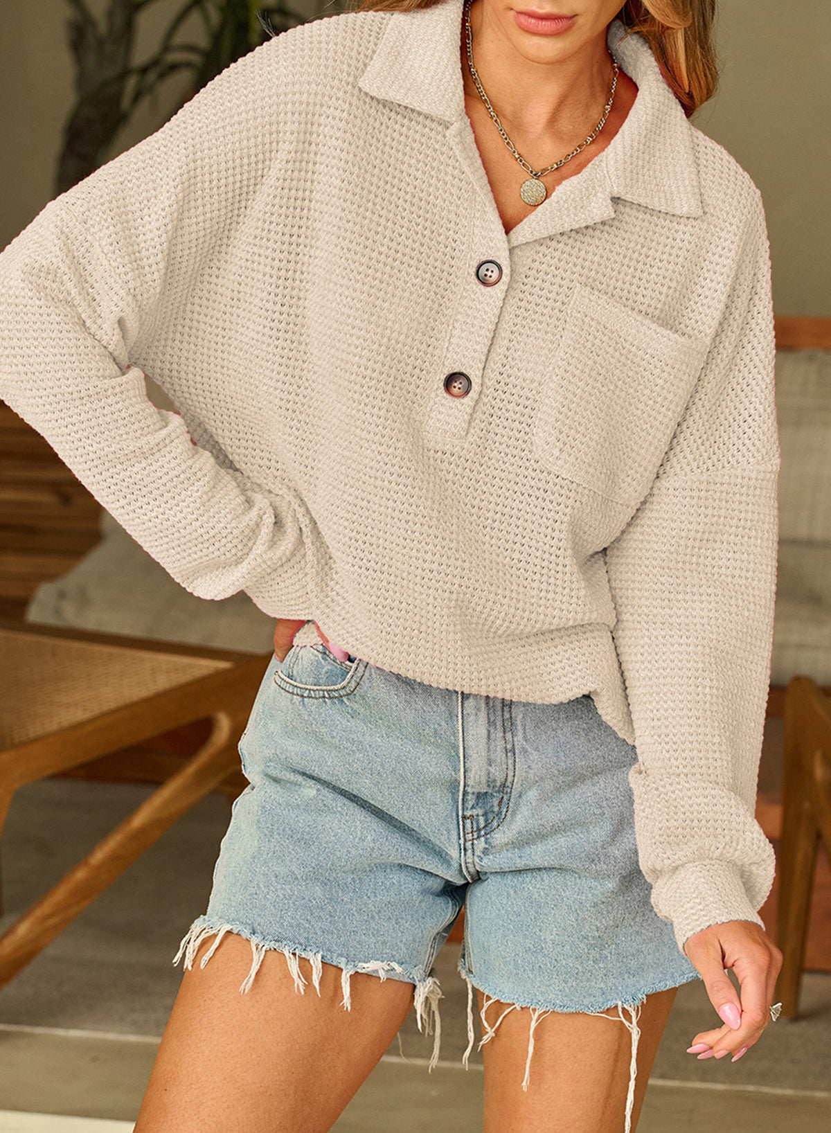 Women's Henley Oversized  Knit Casual Long Sleeve Tops (Buy 2 Free Shipping)