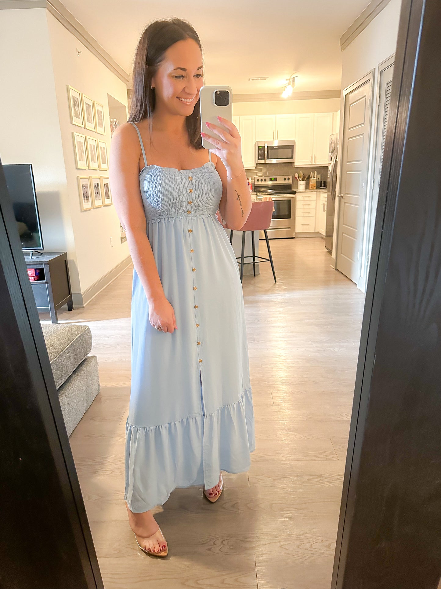 PinkLaura 2025 New Spaghetti Strap Button Ruffle Pocket Maxi Dress (Buy 2 Free Shipping)