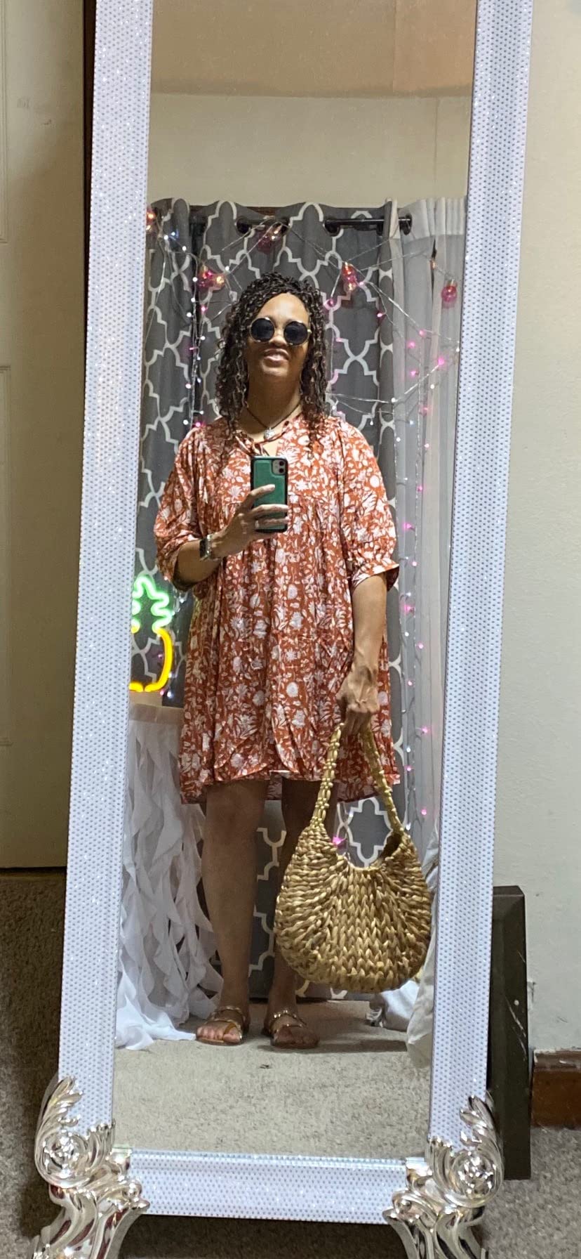 PinkLaura 2025 New V Neck Half Sleeve Floral Tunic Short Dress (Buy 2 Free Shipping)