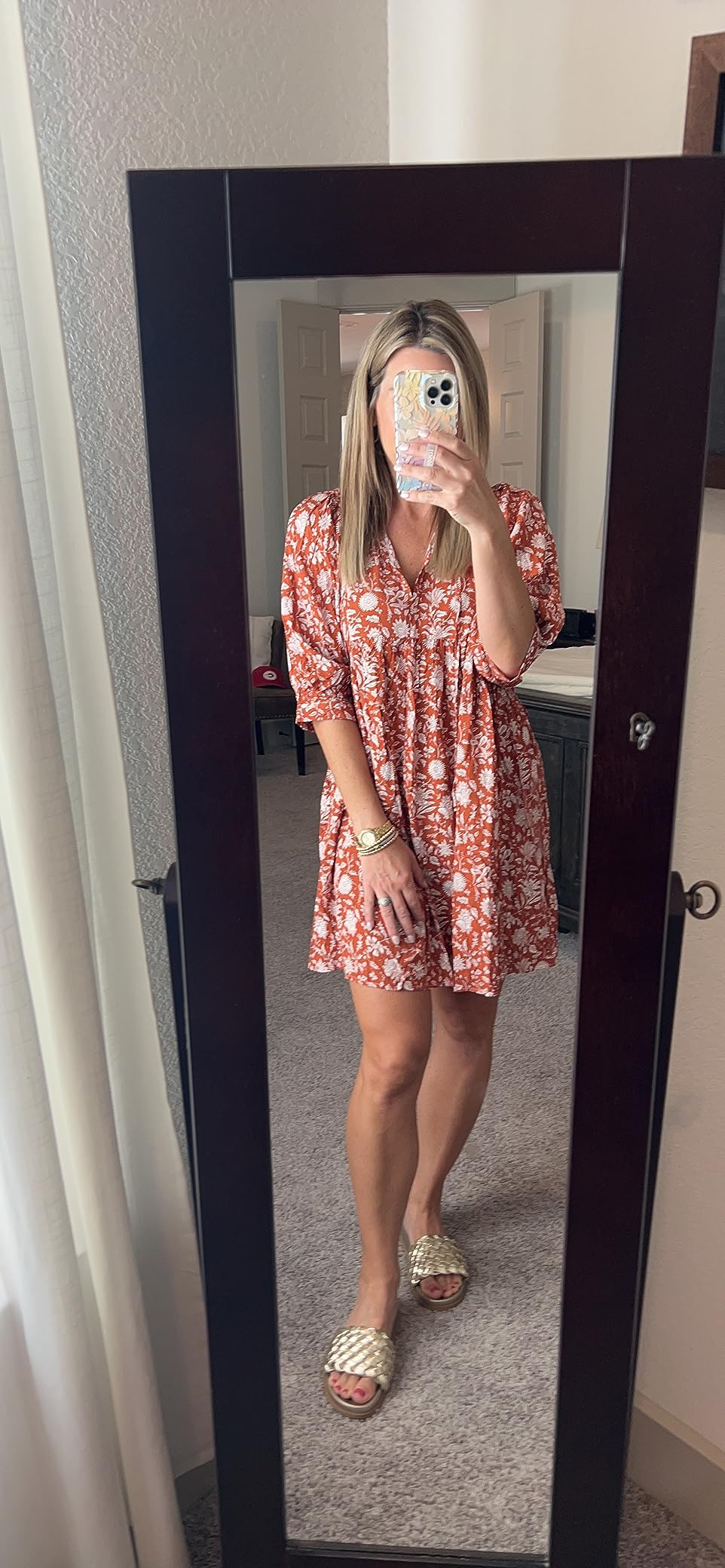 PinkLaura 2025 New V Neck Half Sleeve Floral Tunic Short Dress (Buy 2 Free Shipping)