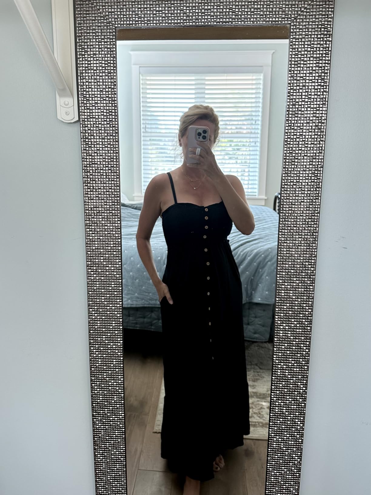 PinkLaura 2025 New Spaghetti Strap Button Ruffle Pocket Maxi Dress (Buy 2 Free Shipping)