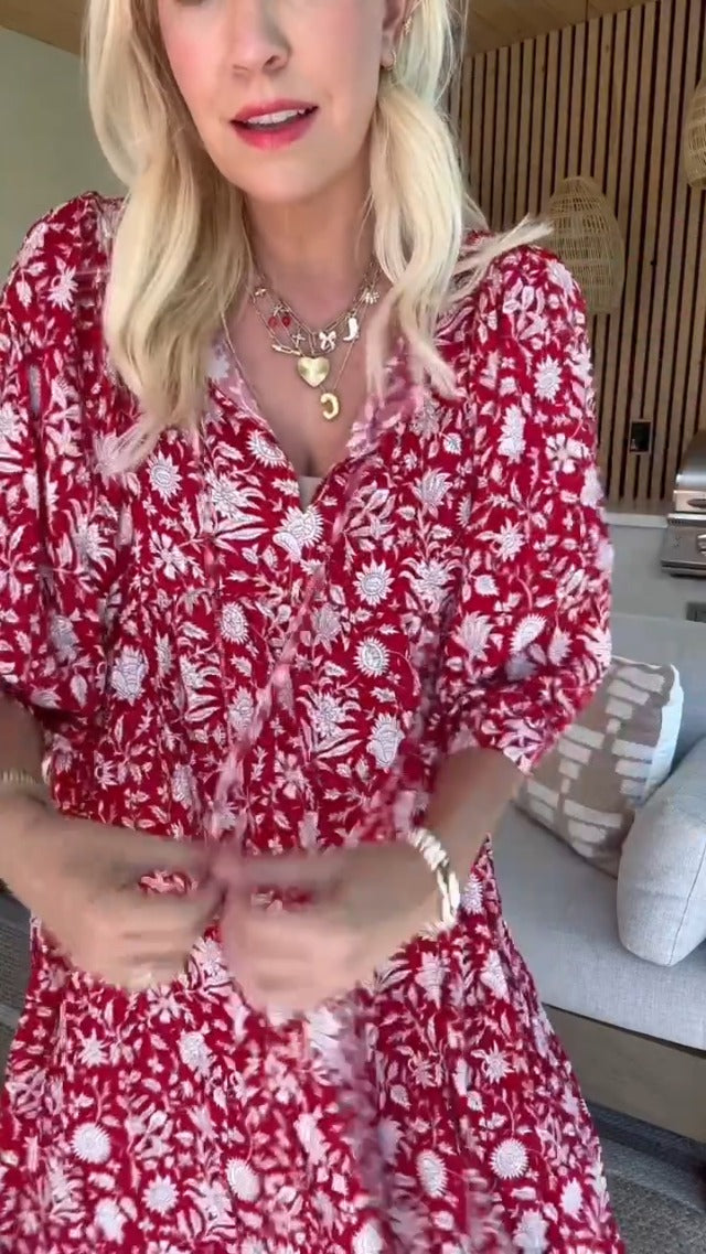 PinkLaura 2025 New V Neck Half Sleeve Floral Tunic Short Dress (Buy 2 Free Shipping)