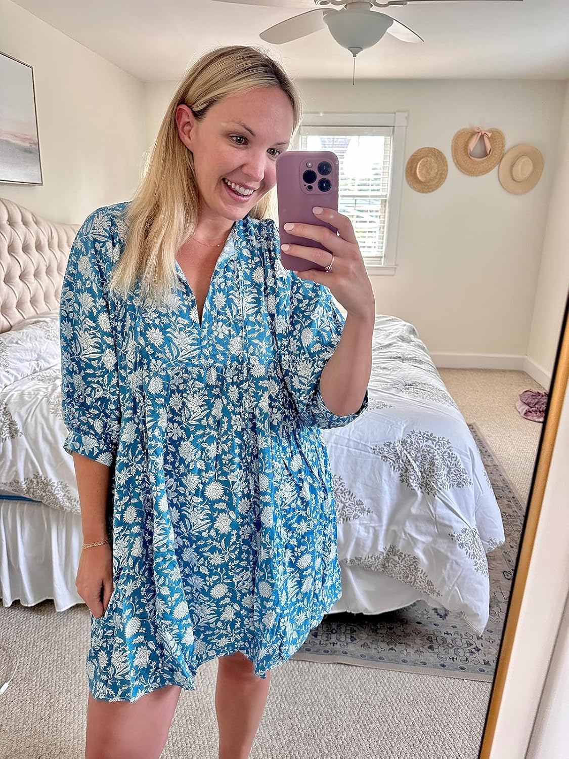 PinkLaura 2025 New V Neck Half Sleeve Floral Tunic Short Dress (Buy 2 Free Shipping)