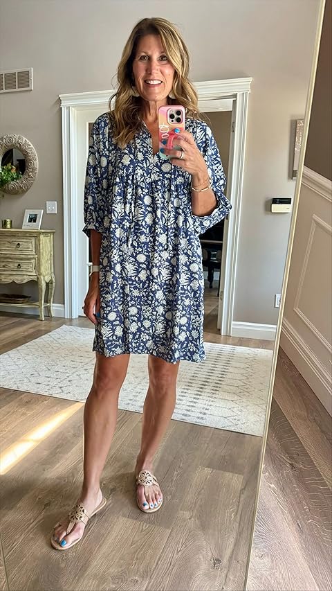 PinkLaura 2025 New V Neck Half Sleeve Floral Tunic Short Dress (Buy 2 Free Shipping)