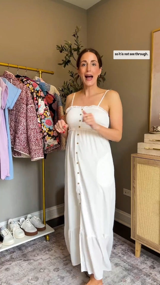 PinkLaura 2025 New Spaghetti Strap Button Ruffle Pocket Maxi Dress (Buy 2 Free Shipping)