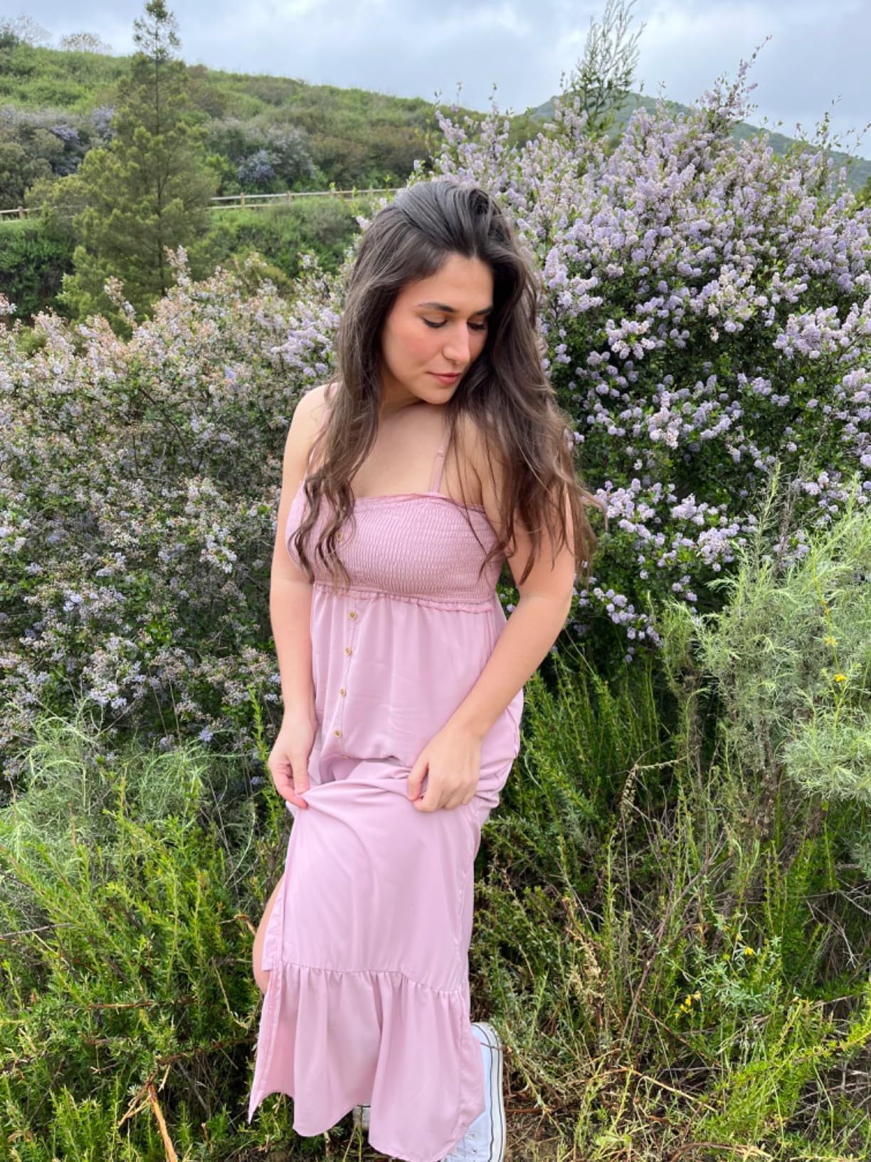 PinkLaura 2025 New Spaghetti Strap Button Ruffle Pocket Maxi Dress (Buy 2 Free Shipping)