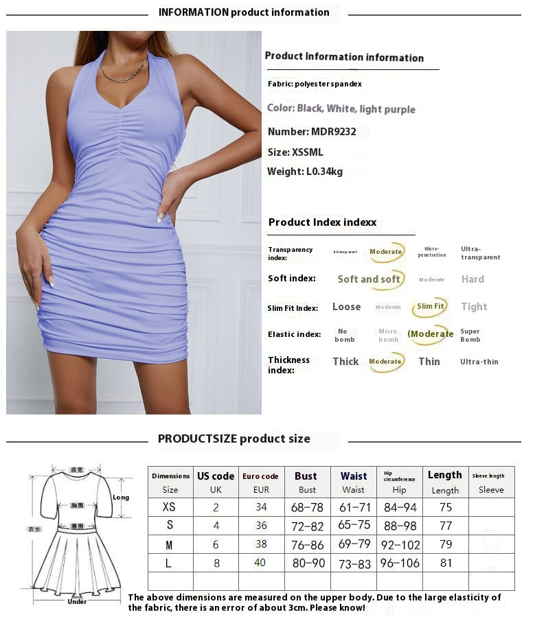 V-neck halter backless off-shoulder sexy minimalist pleated dress