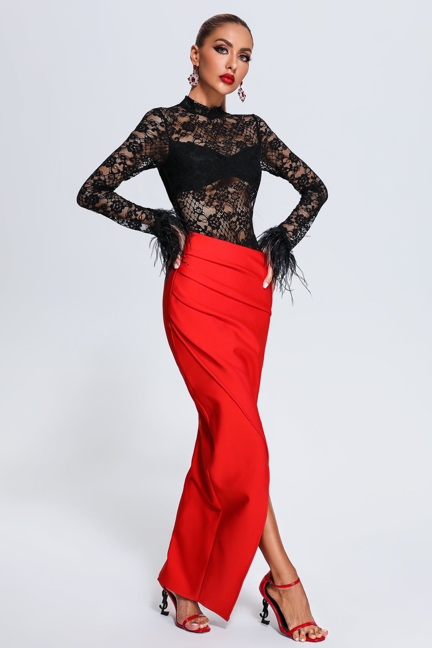 Lokama Lace Slit Maxi Bandage Dress