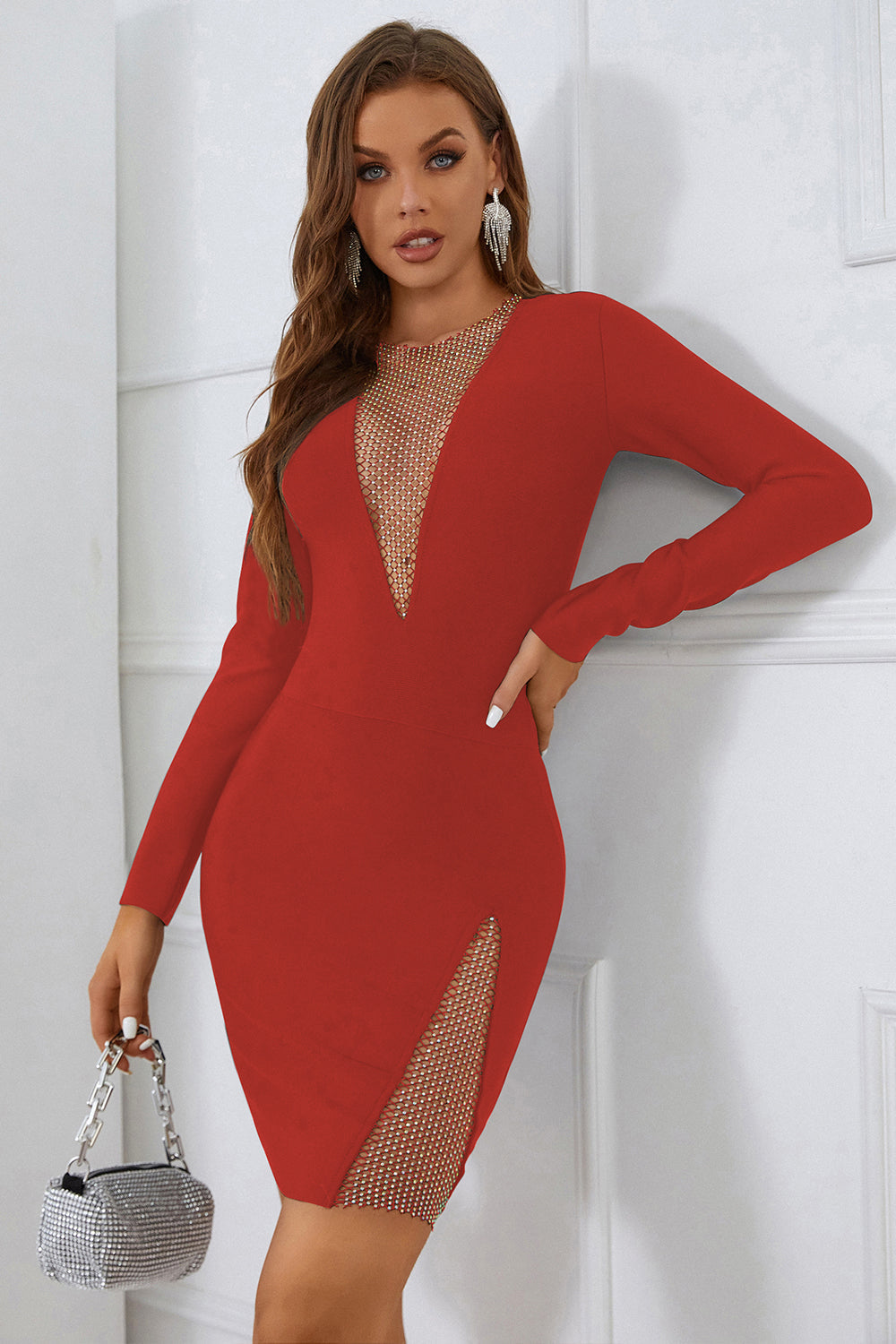Cany V-neckline Mesh Bandage Dress
