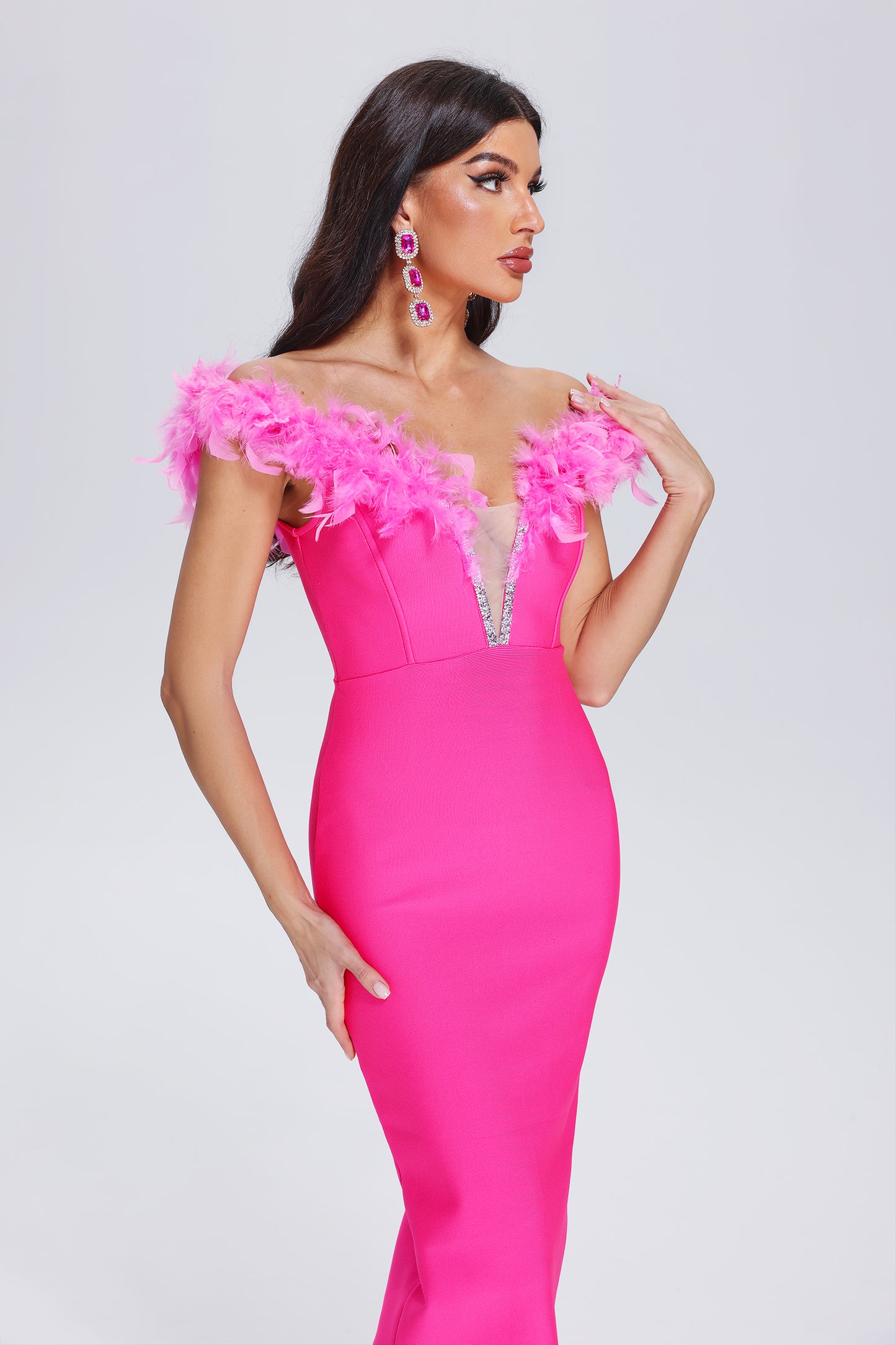Patent Feather Midi Bandage Dress