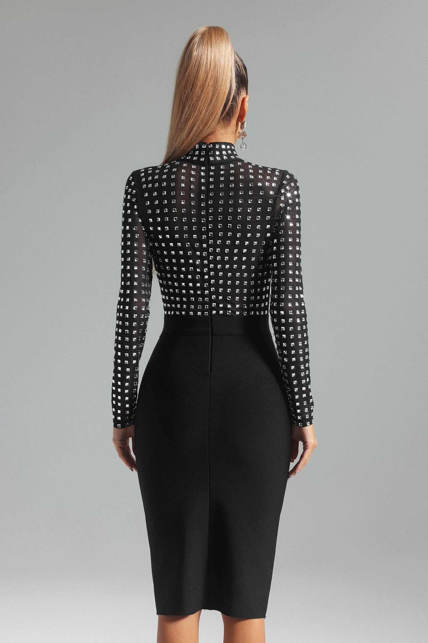 Olga Diamante Mesh Midi Bandage Dress