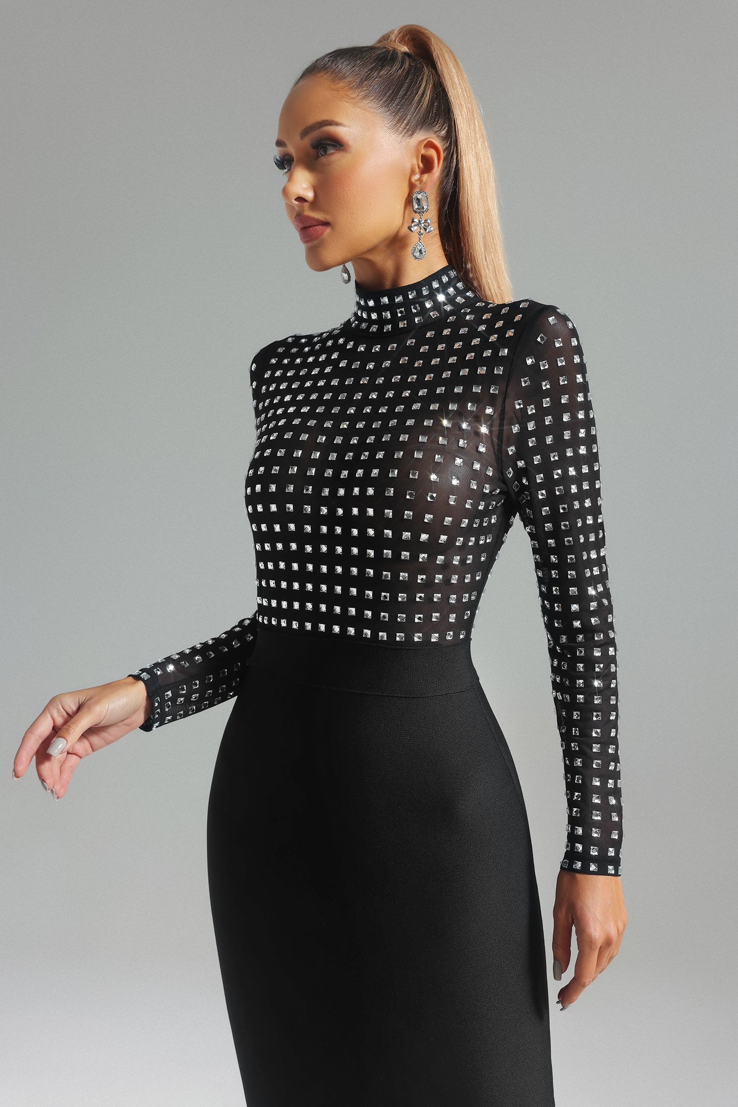 Olga Diamante Mesh Midi Bandage Dress