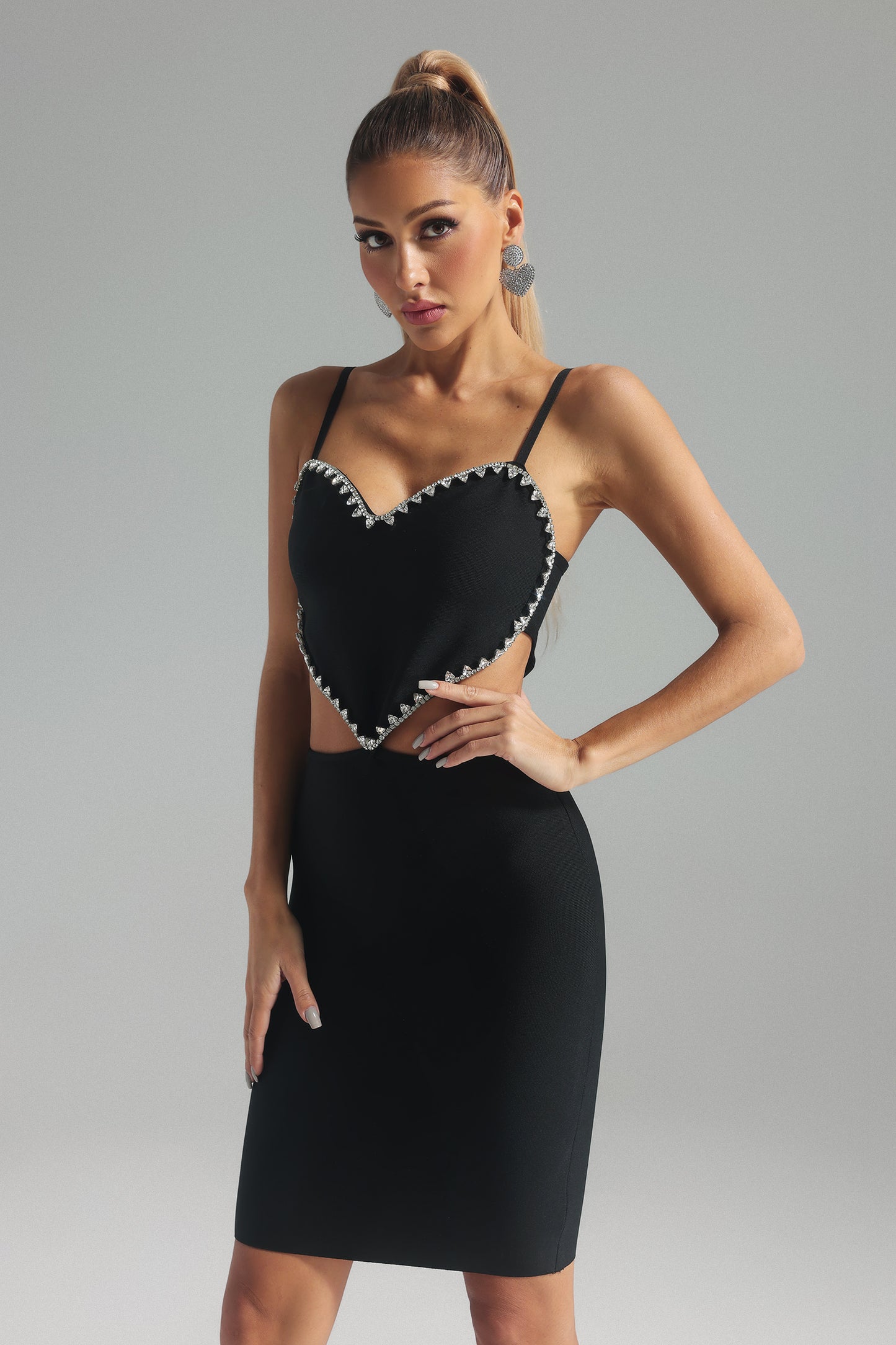 Phoebe Heart Diamond Embellished Midi Bandage Dress