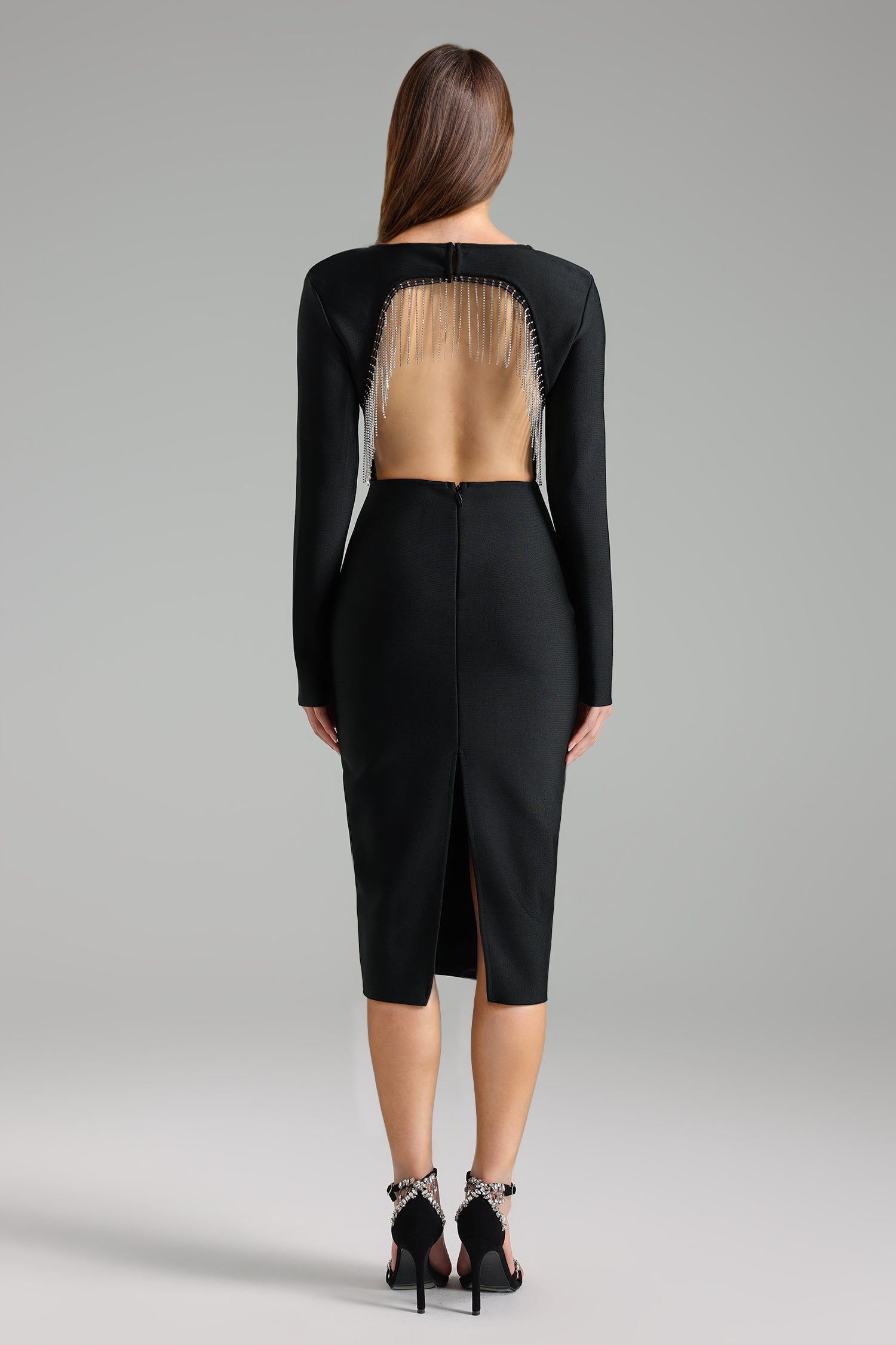 Wenrey V-Neck Long Sleeve Bandage Maxi Dress