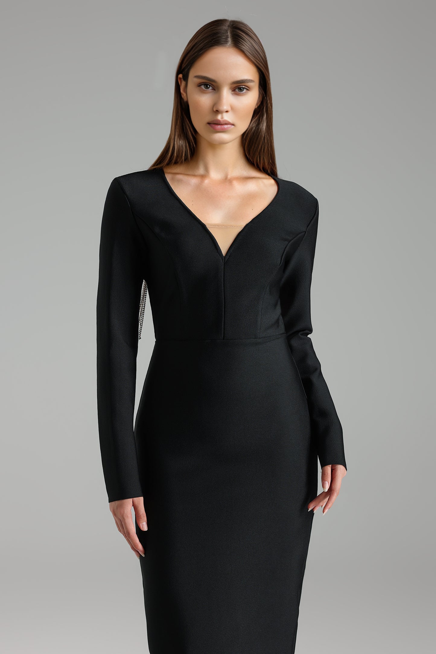 Wenrey V-Neck Long Sleeve Bandage Maxi Dress