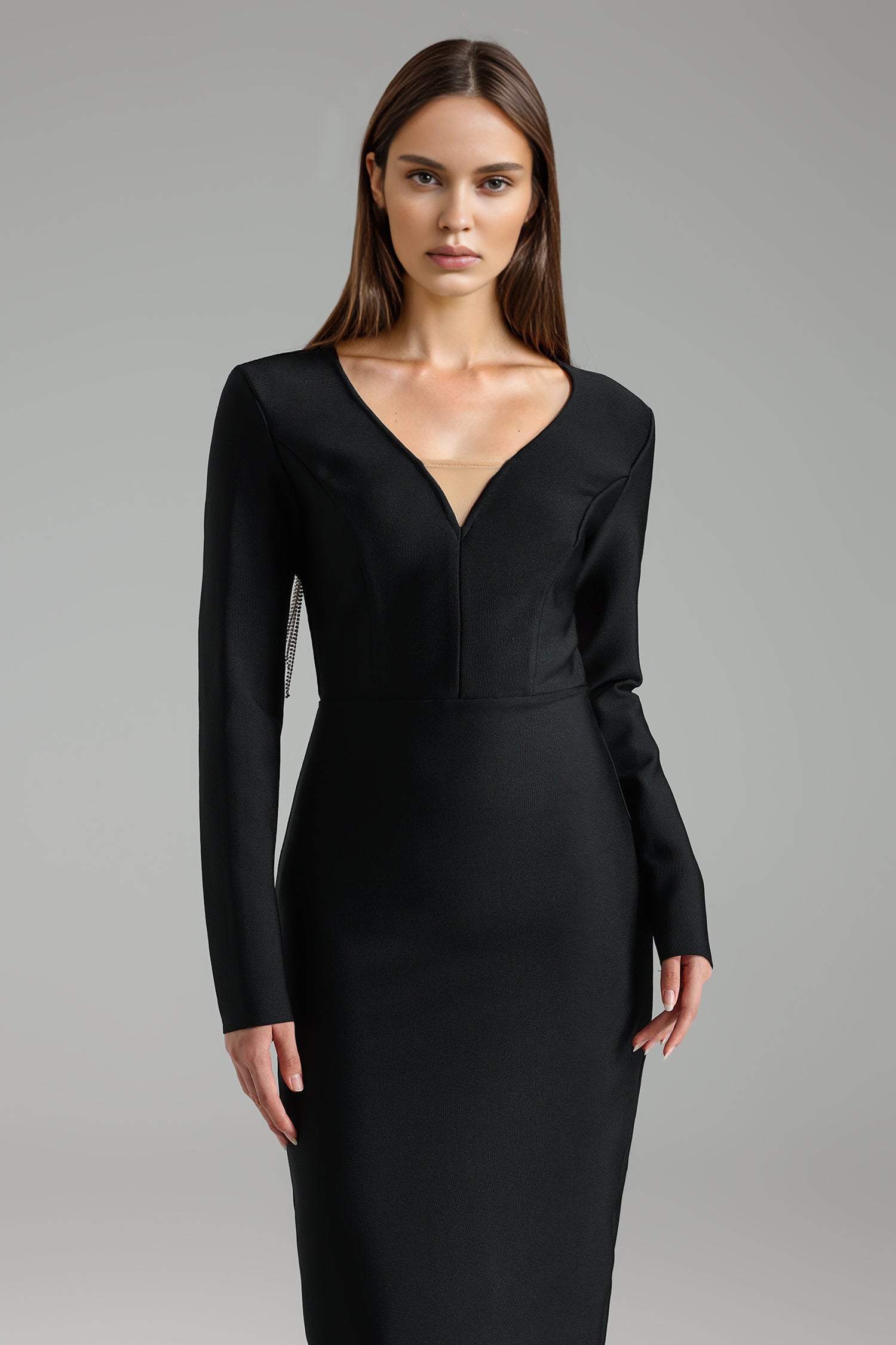 Wenrey V-Neck Long Sleeve Bandage Maxi Dress