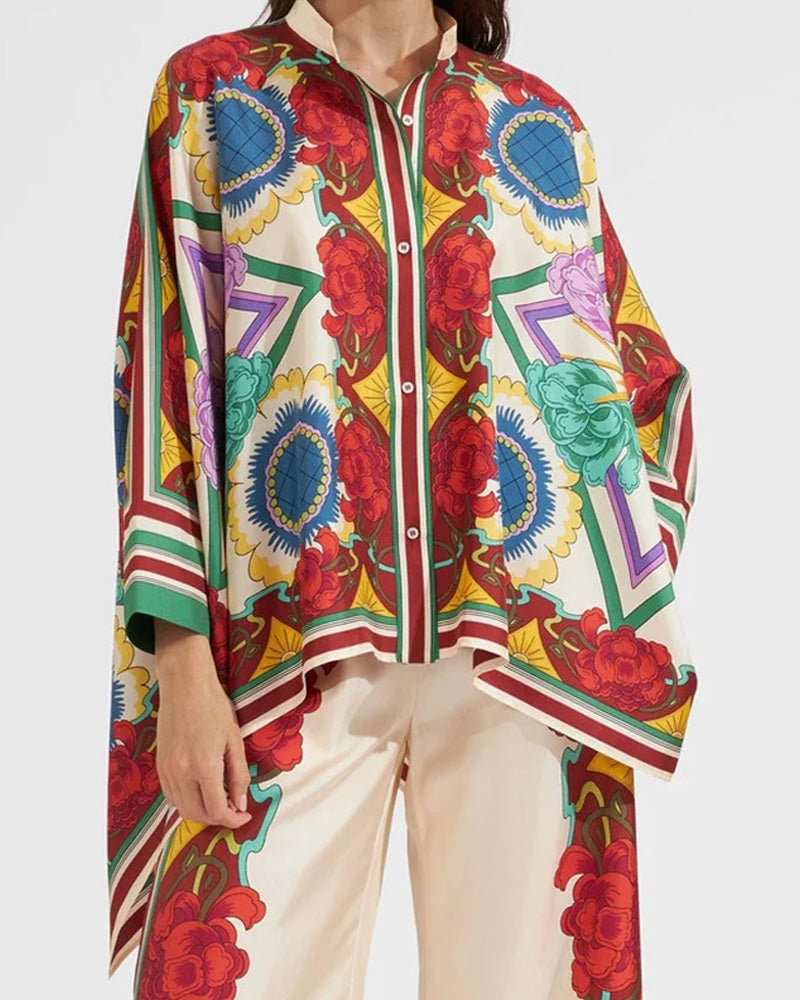 Fashion Print Loose Shirt Trousers Set