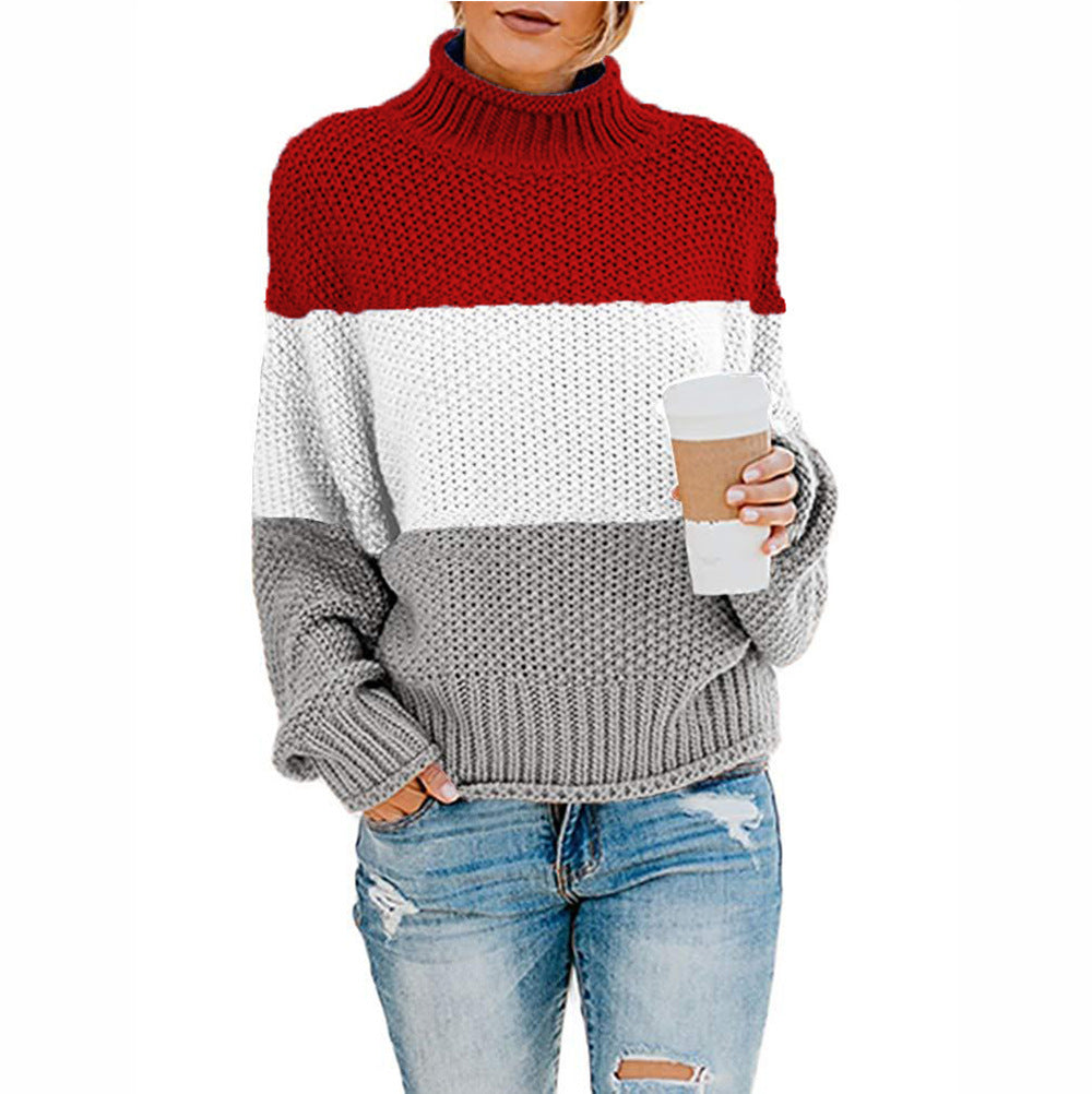 New Thick Color Block Turtleneck Sweater