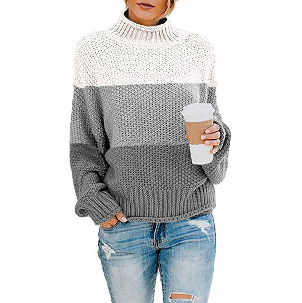 New Thick Color Block Turtleneck Sweater