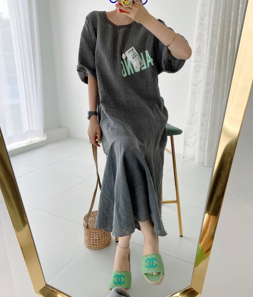 Casual Patchwork Short Sleeve Midi Dress