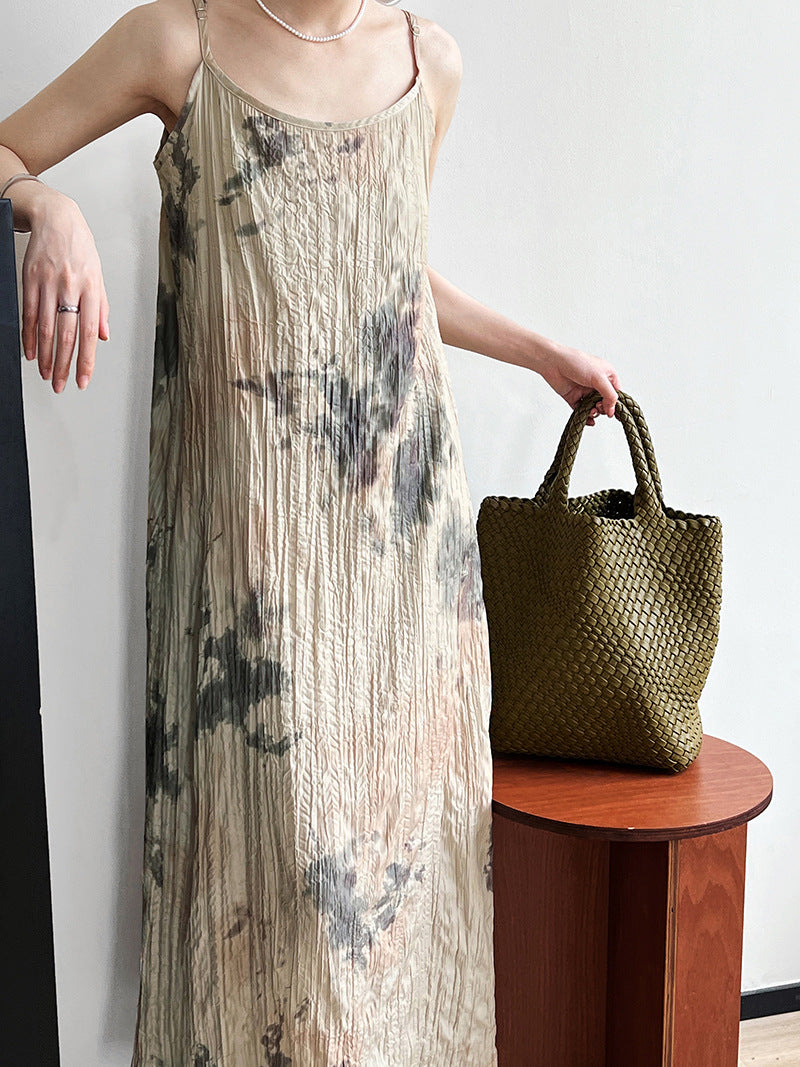 Classic Ink Painting Dye Sleeveless Midi Dress