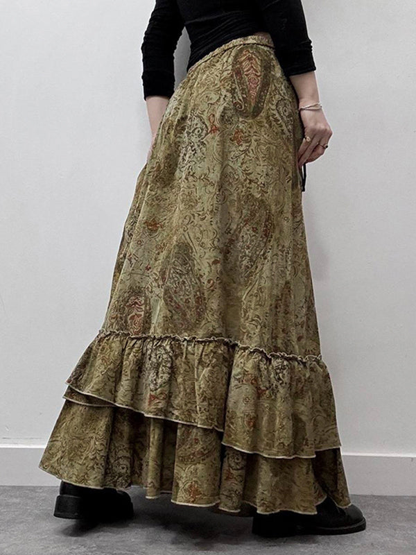 High Waisted Loose Contrast Color Elasticity Pleated Split-Joint Skirts Bottoms