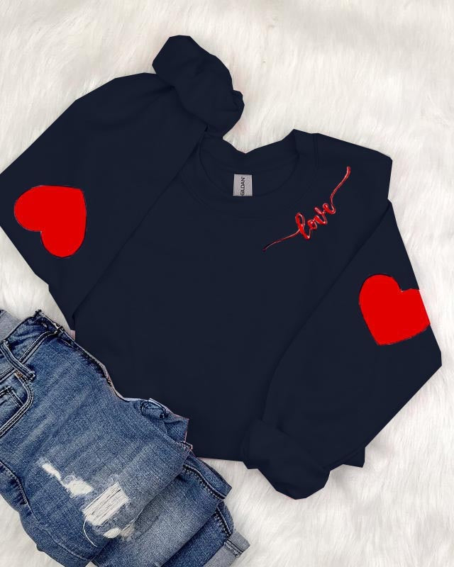 Loose Heart Pattern Crewneck Sweatshirt【Buy 3 Free Shipping】