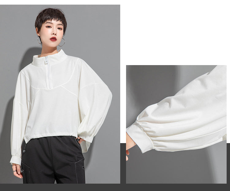 Casual Splicing Bat Sleeve Zipper T-shirt
