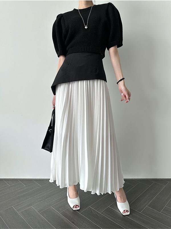 A-Line Loose Contrast Color Pleated Split-Joint Skirts Bottoms
