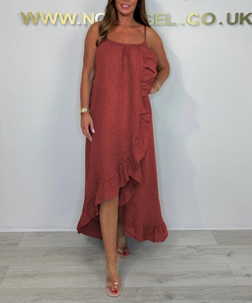 Solid Color  High Low -Desigh Ruffled Dress