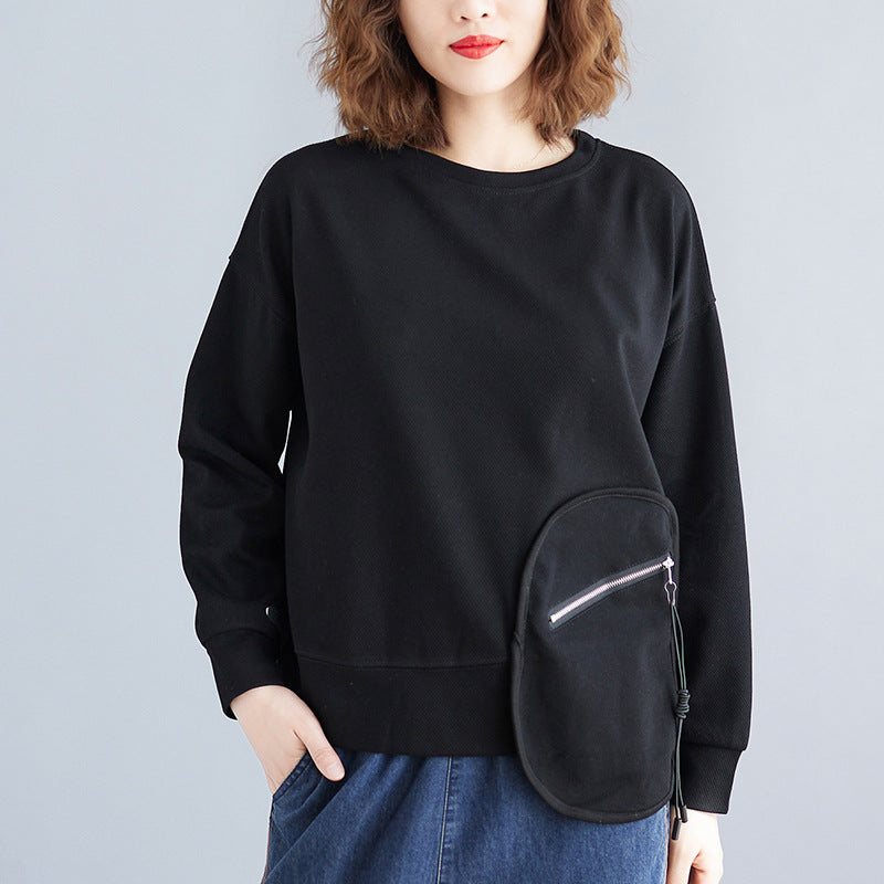 Loose Splicing Long Sleeve Round Neck Sweatshirt
