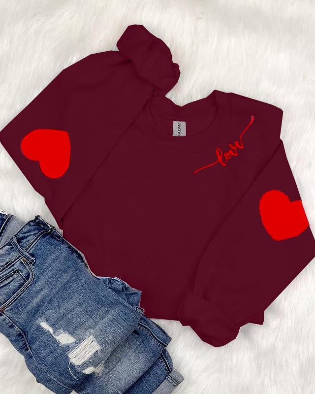 Loose Heart Pattern Crewneck Sweatshirt【Buy 3 Free Shipping】