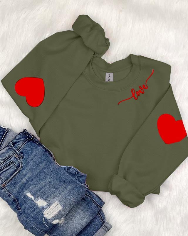Loose Heart Pattern Crewneck Sweatshirt【Buy 3 Free Shipping】