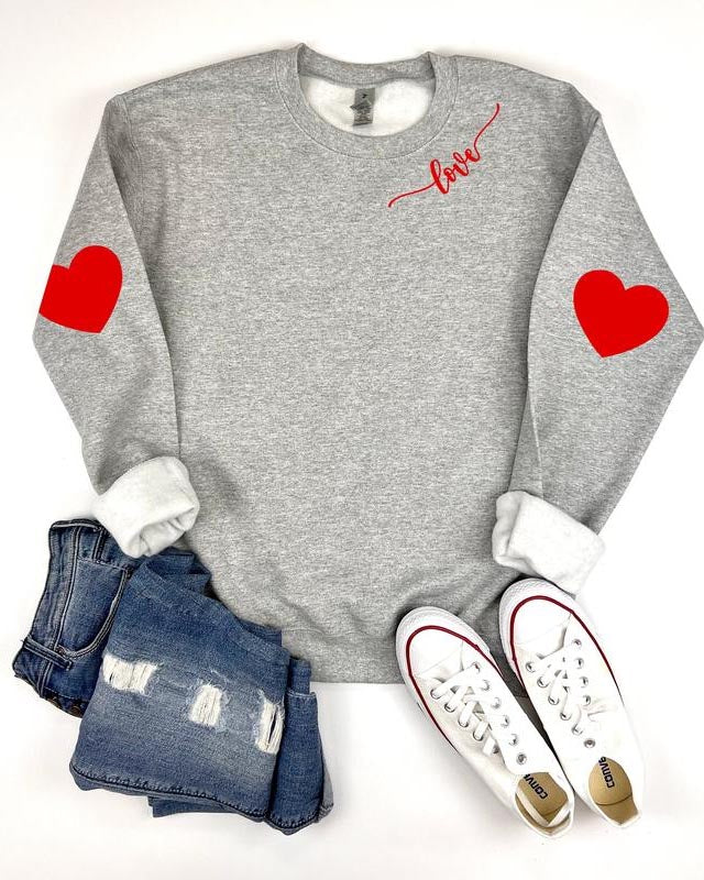Loose Heart Pattern Crewneck Sweatshirt【Buy 3 Free Shipping】