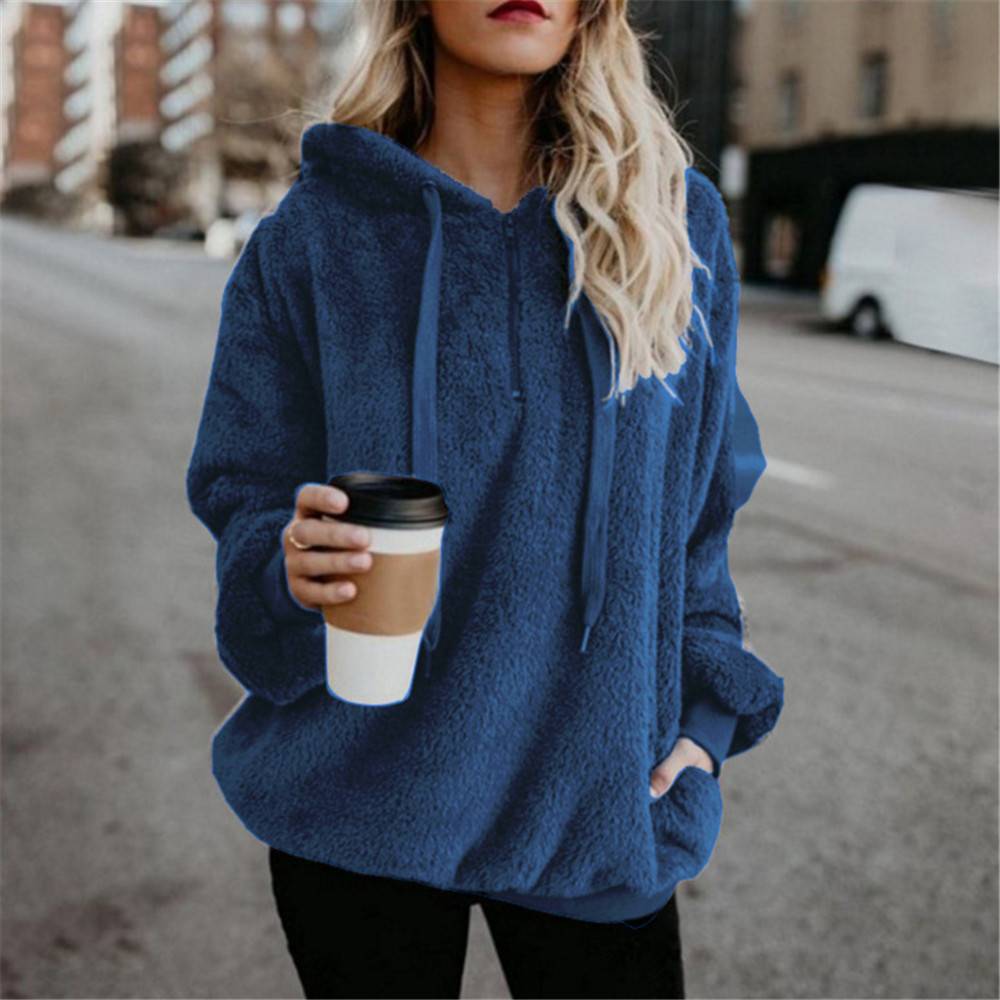 Zipper Regular Plain Patchwork Hooded Women's Hoodie