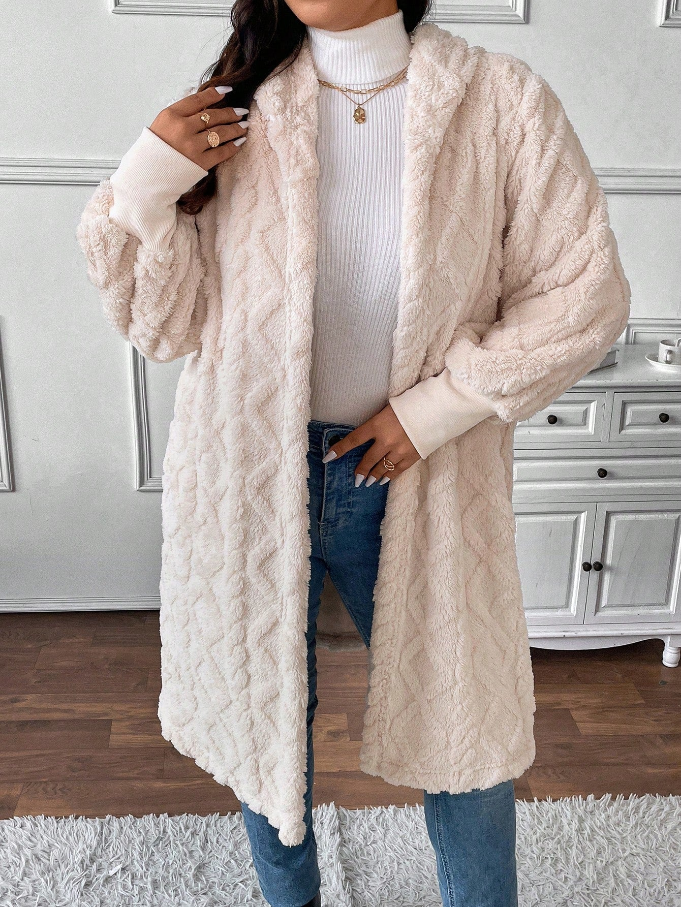 Front Hooded Long Sleeve Teddy Bear Plush Hooded Jacket With Pockets (Buy 2 Free Shipping)